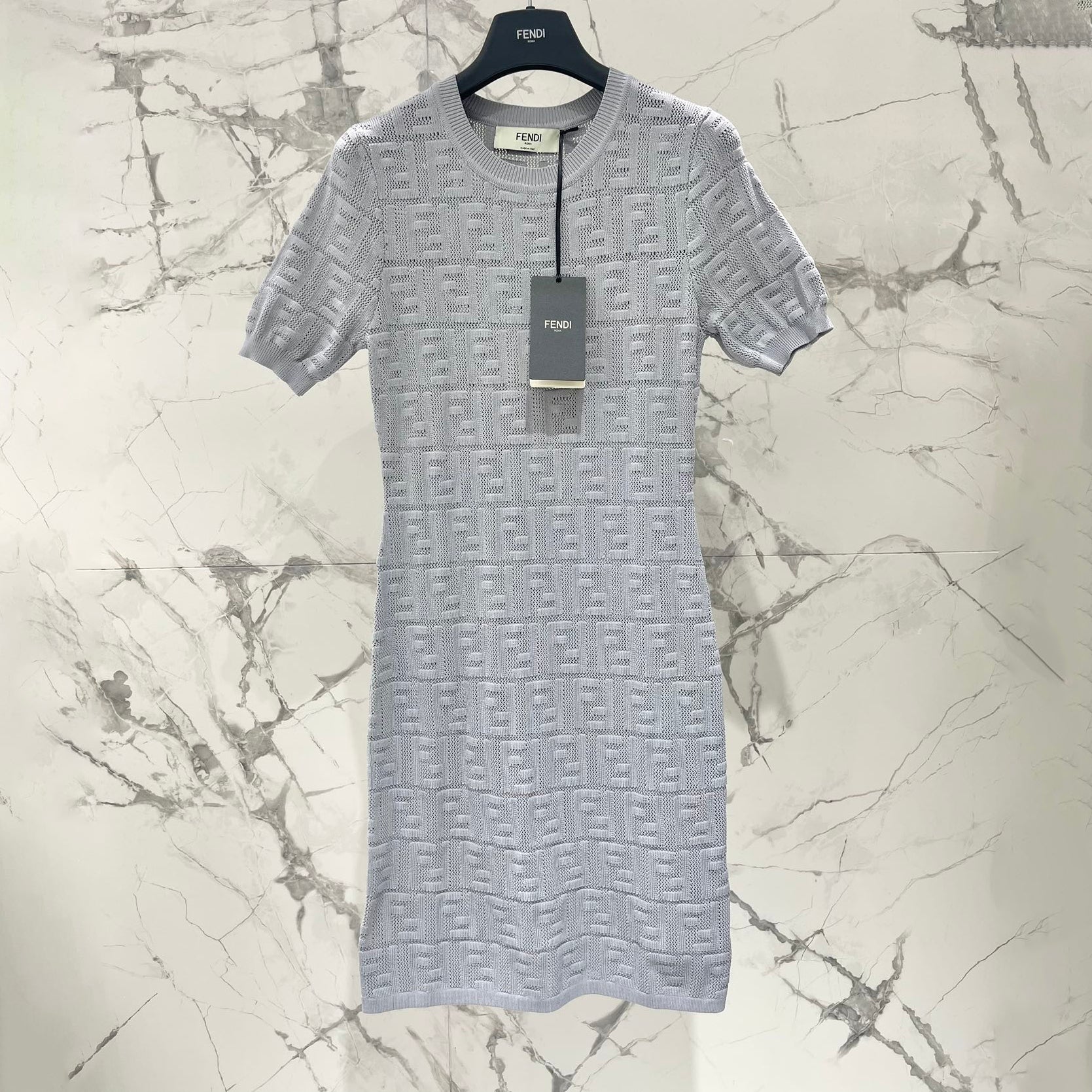 Women's Spring/Summer Solid Color Letter Printed Short Sleeve Round Neck Knit Dresses #72619