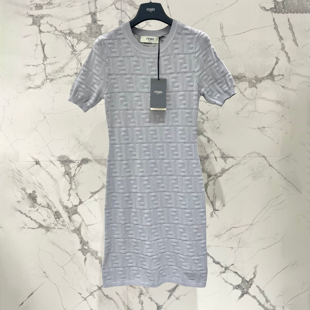 Women's Spring/Summer Solid Color Letter Printed Short Sleeve Round Neck Knit Dresses #72619