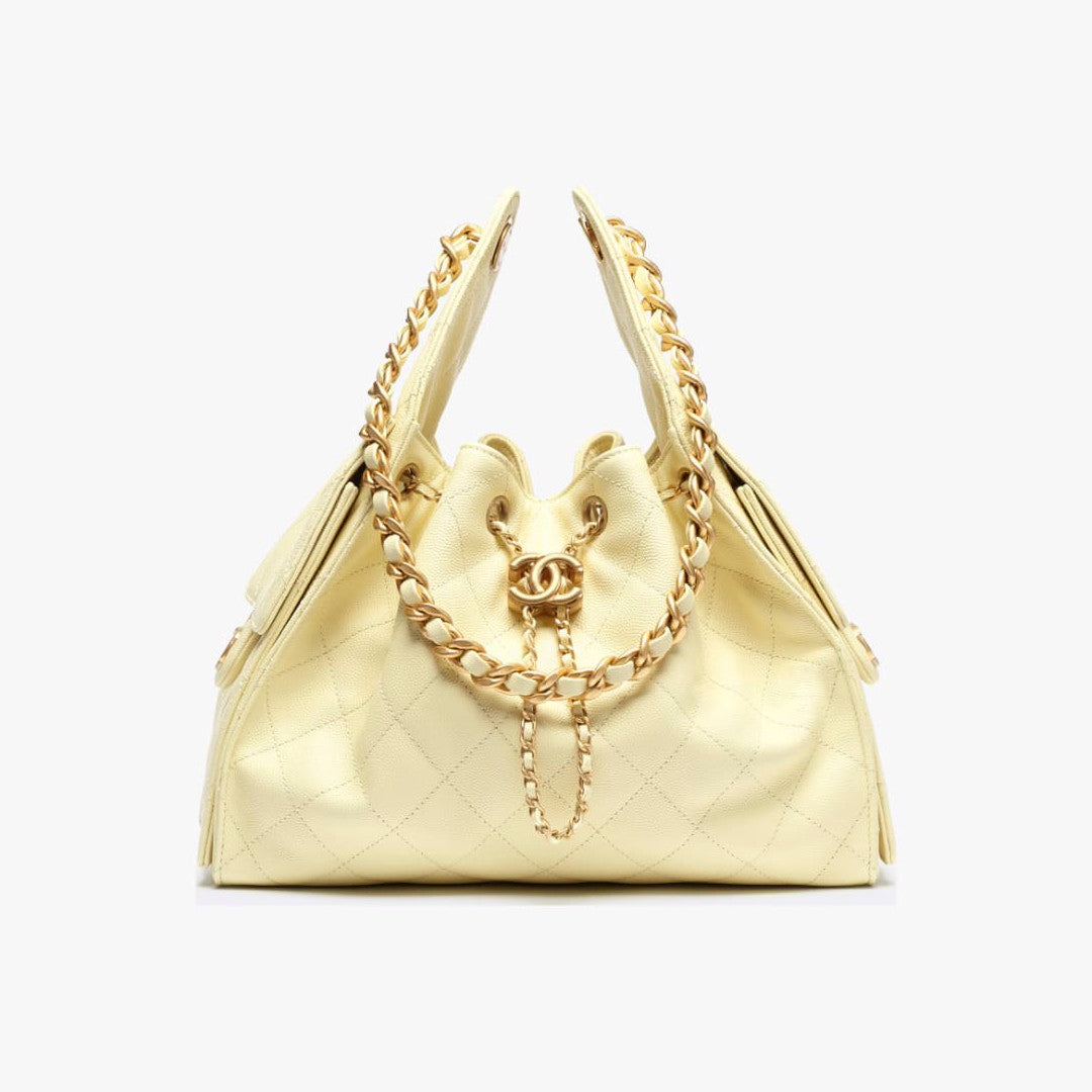 Women's Classic Double C Logo Solid Color Cowhide & Leather Tote Shoulder Bag Bags #77572