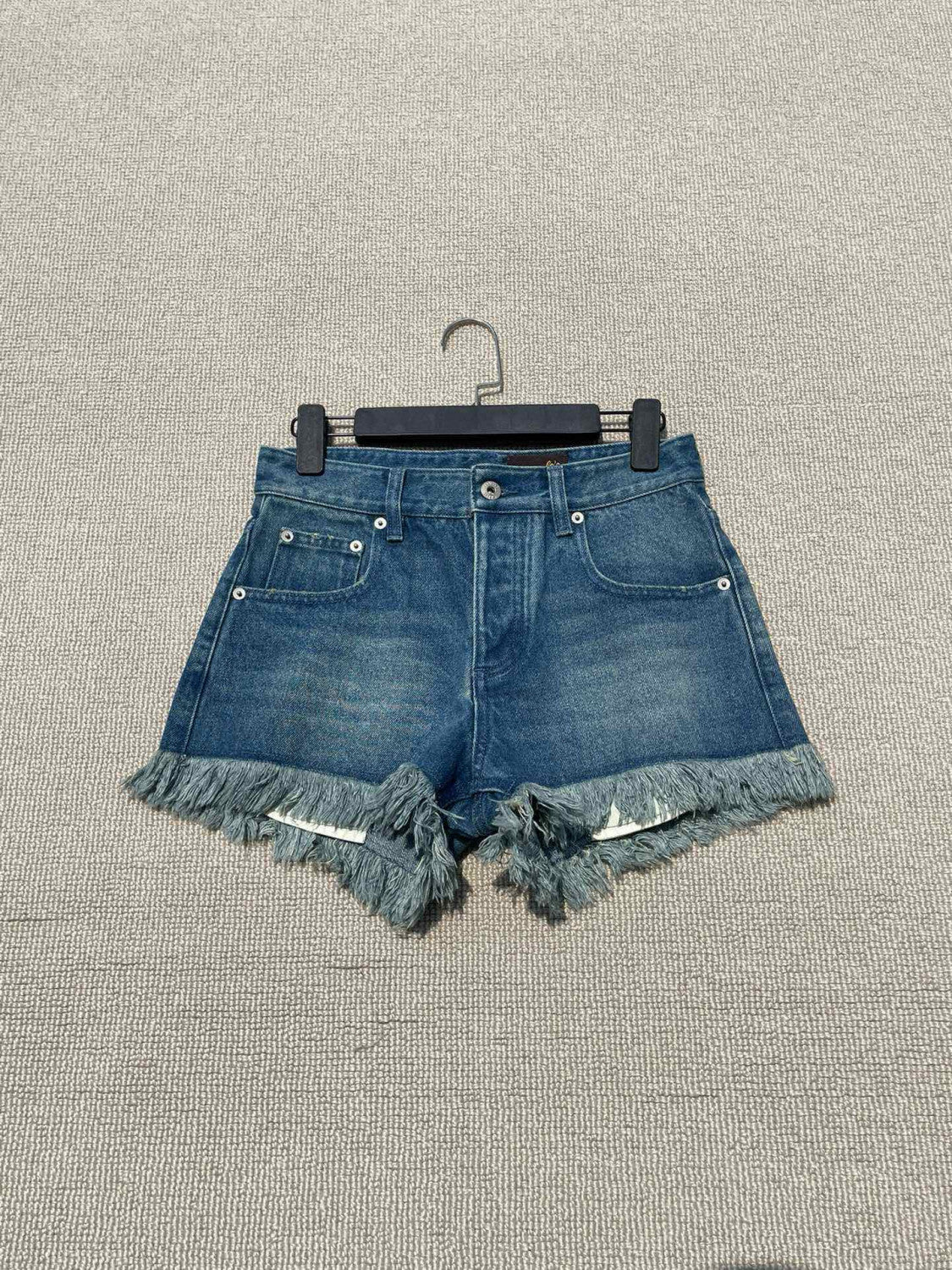 Women's Summer Solid Color Fringed Hem Denim Shorts #77293