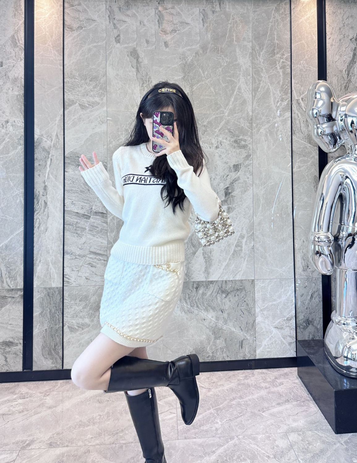 Women's Autumn And Winter Jacquard Knit Sweater Gray Pink 100% Cashmere Fabric With Logo Round Neck Long Sleeve Pullover Knitted Sweater #71784