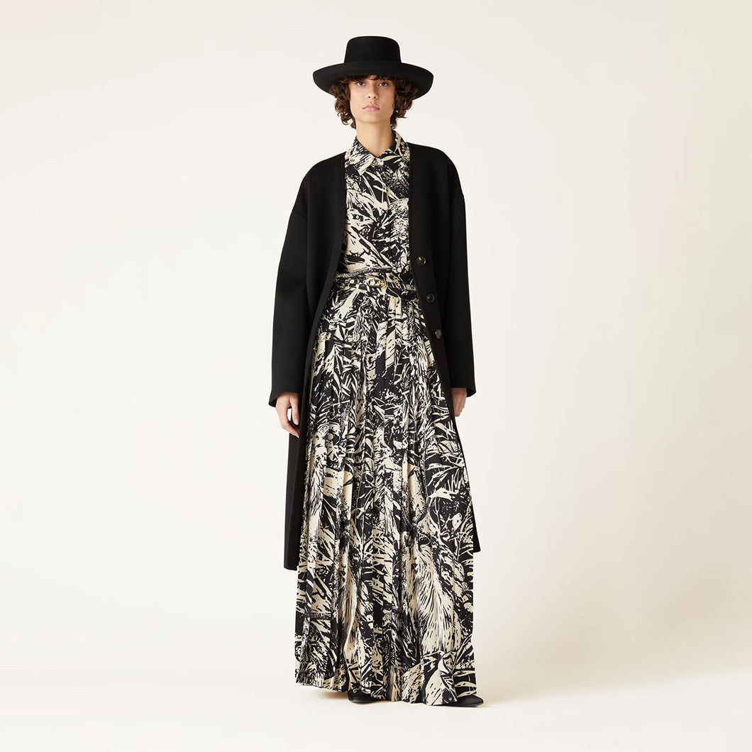 Women's Spring Summer Autumn Elisabette Lapel Long Sleeve Shirt Casual Elastic Waist Mid-Length Clea Half Skirt Ngvp #9962