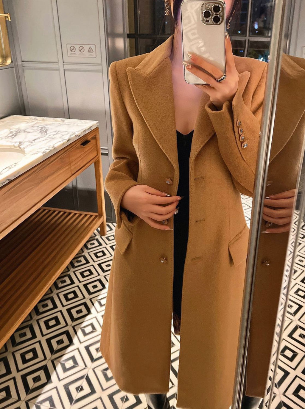Women's Autumn And Winter Solid Color Wool Single Breasted Medium Length Long Sleeve Coat Ngvp #8955