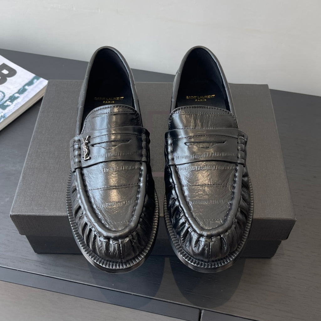 YS Women's Four Seasons Solid Color Round Toe Low Top Flat Heel Loafers Leather Casual Shoes #81342