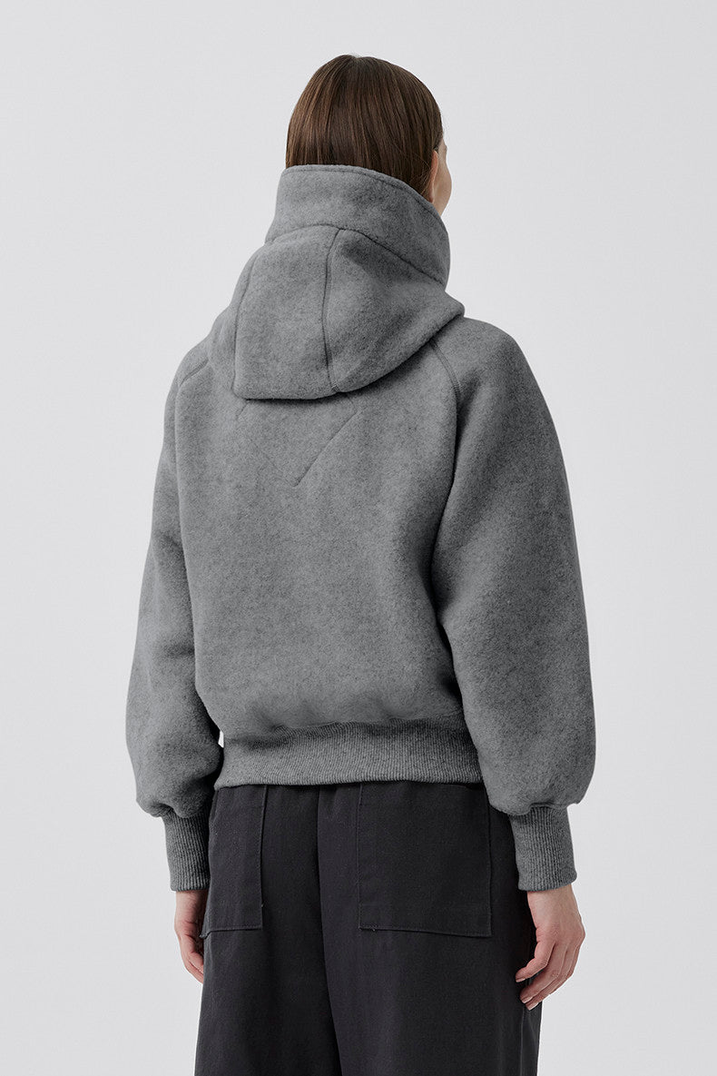 Chilliwack Women's Wool Fleece Pilot Jacket Stylish Gray Color-block Hooded Jacket Sweatshirt #81881A