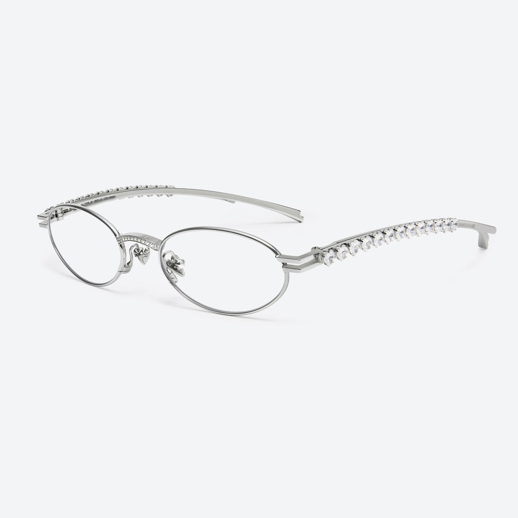 Gentle Monster Jennie - Barrette 02 Women's Fashion Jentle Salon Collection Sunglasses Oval Silver Diamond Metal Frame Trendy Eyewear Glasses  Accessories Ngvp #9242
