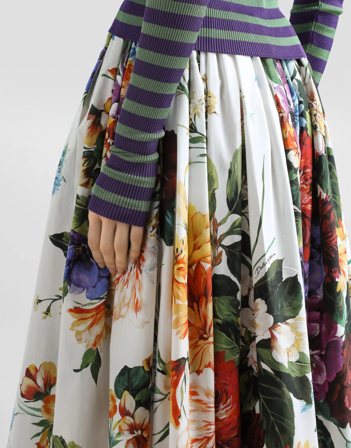 Women's Bouquet Flower-Print Summer Casual Wide Skirt Resort-Style Solid Color Skirt Ngvp #2376