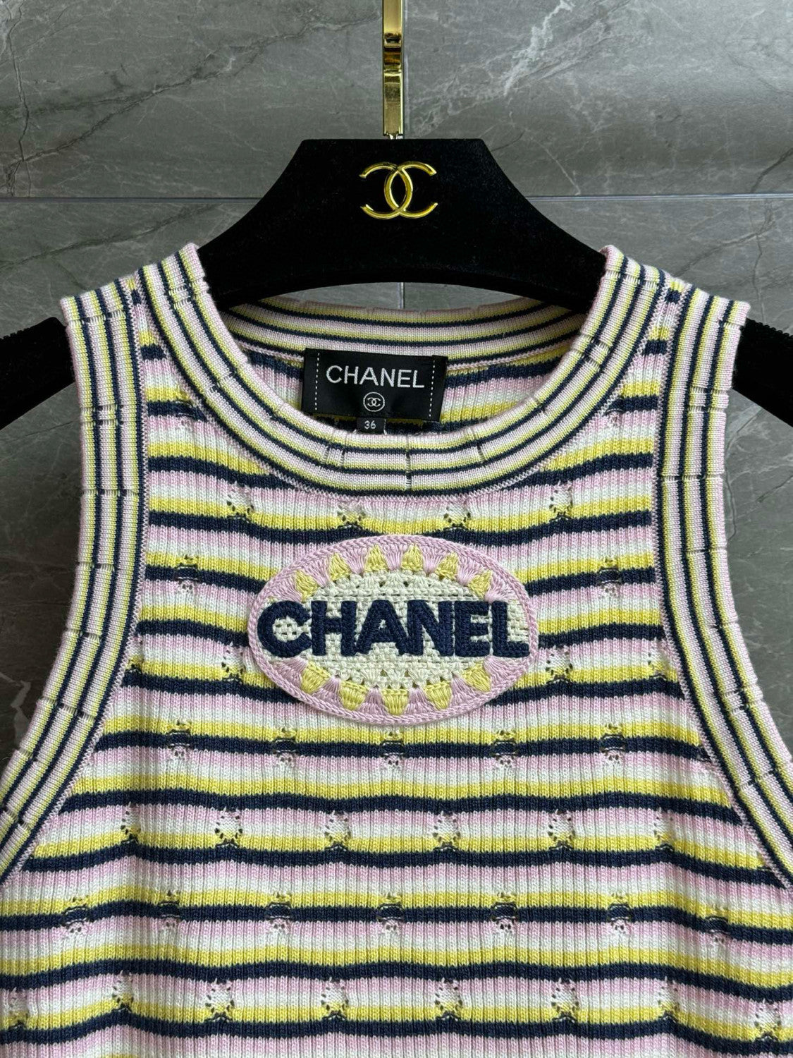 Women's Summer Striped Floor Length Letter Knit Sleeveless Undershirt Short Sleeve T-shirt Sleeveless Dress Three-piece Set Suit #75334