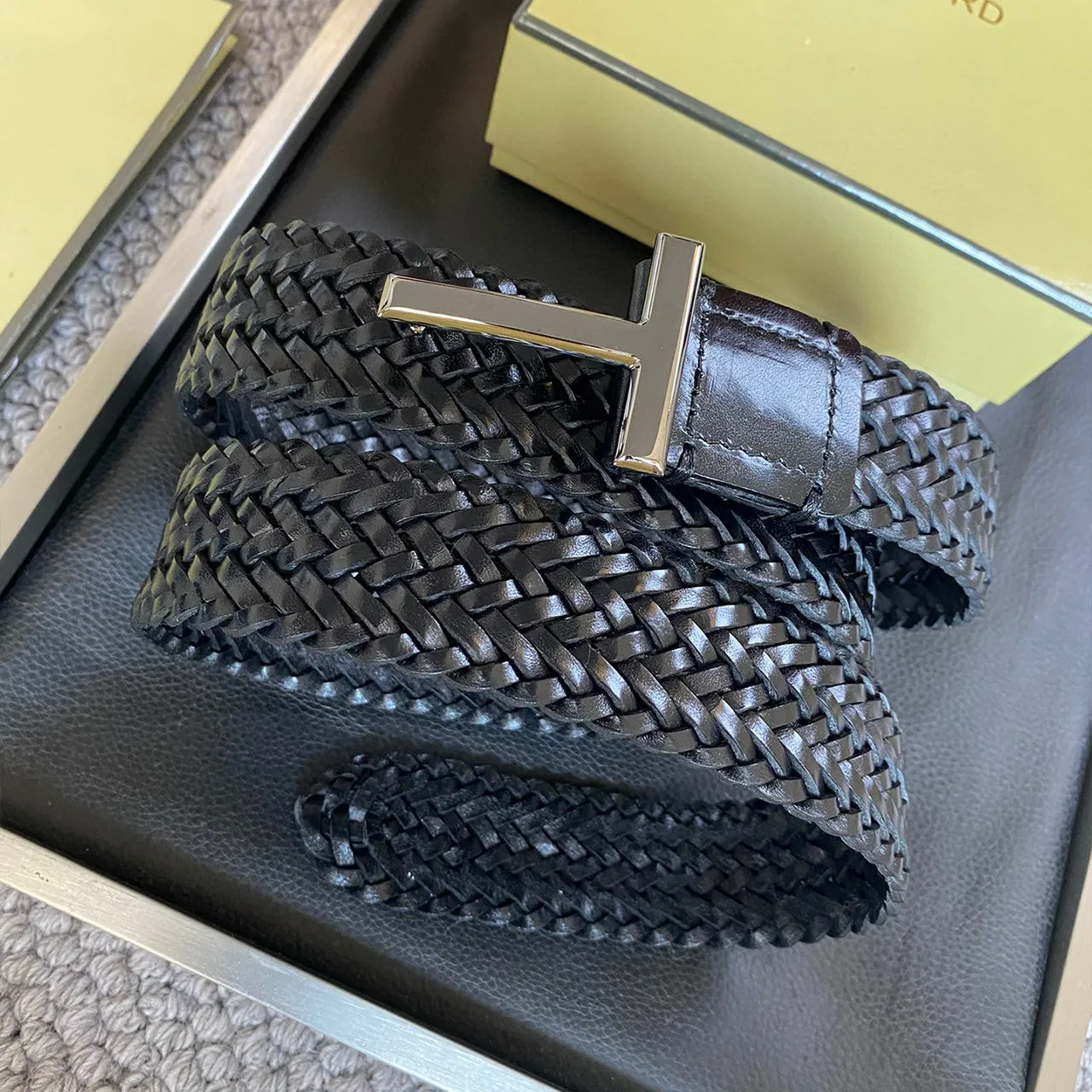 Men's Simple Braided Belt Width 4cm Ngvp #6214