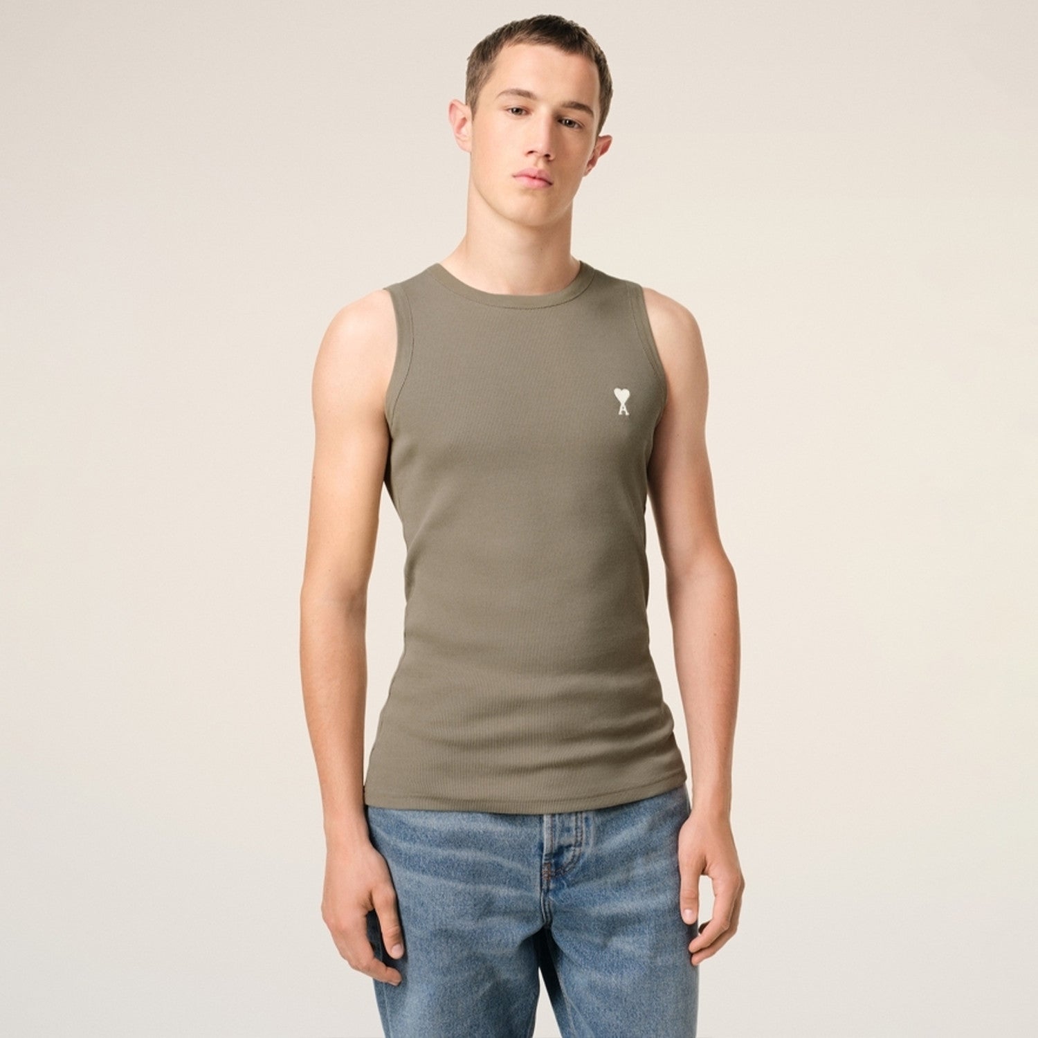 Ami Spring And Summer New Men's Solid Colour Adc Knitted Vest Love Heart Slim Sleeveless Round Neck Top Sleeveless T-Shirt #81153