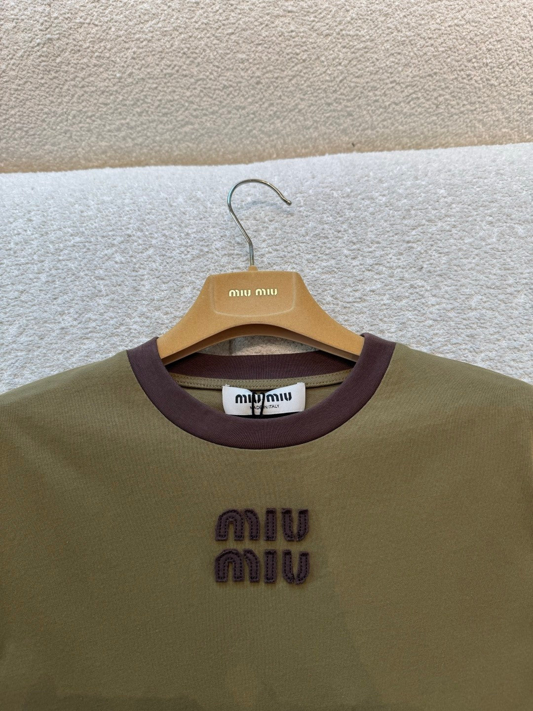 Women's Spring/Summer Olive green Dark brown Color blocking Embroidery Round neck short-sleeved T-shirt #193900