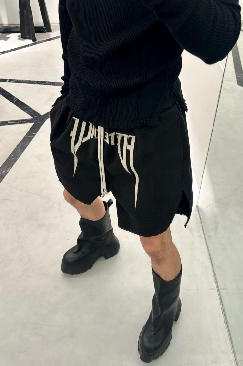 Men's Summer Logo Embroidery Black Washed Casual Cotton Loose Shorts Ngvp #9466