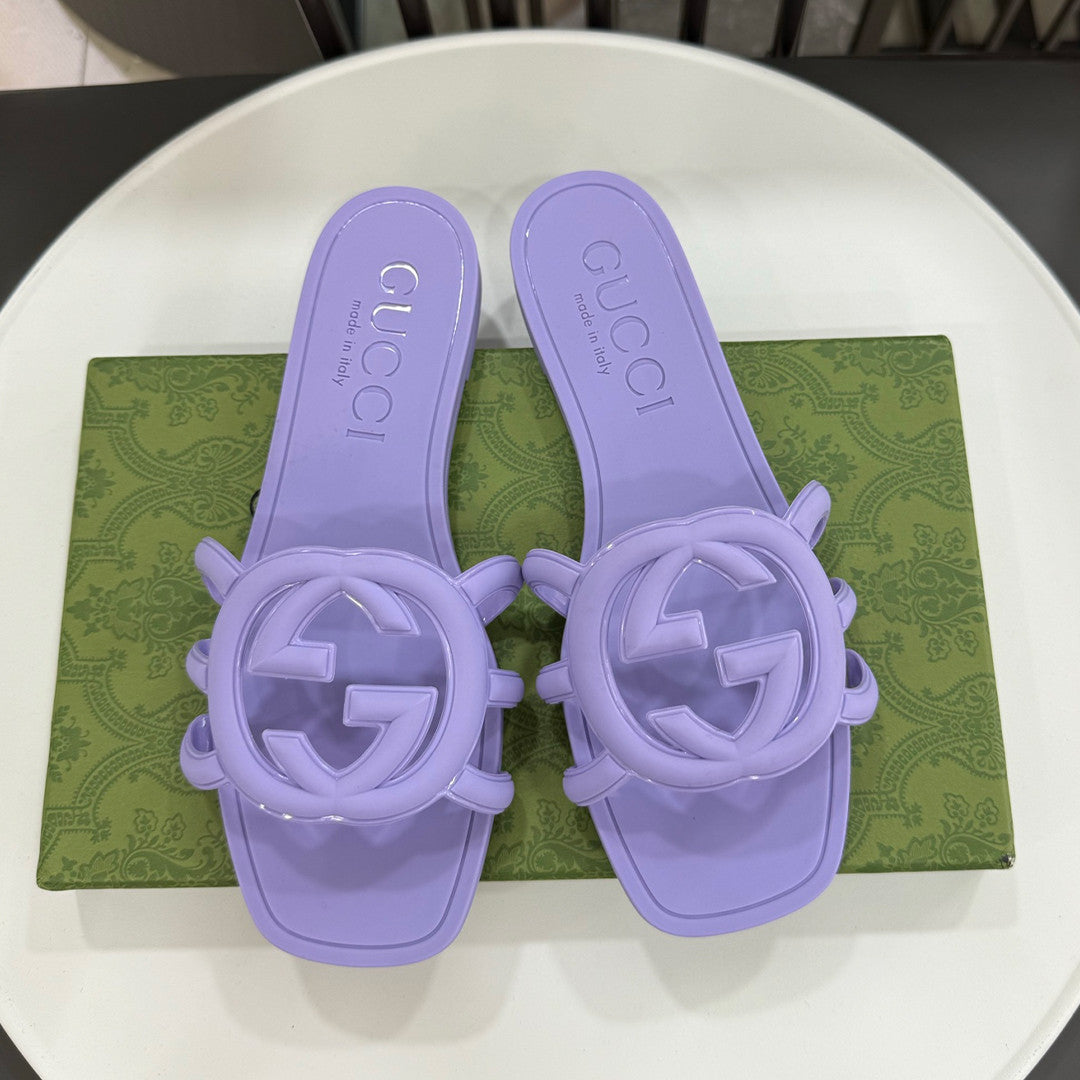 GG  Women's Summer Double G Hollow out Square Head Flat Slippers Solid Color Casual Shoes #81341