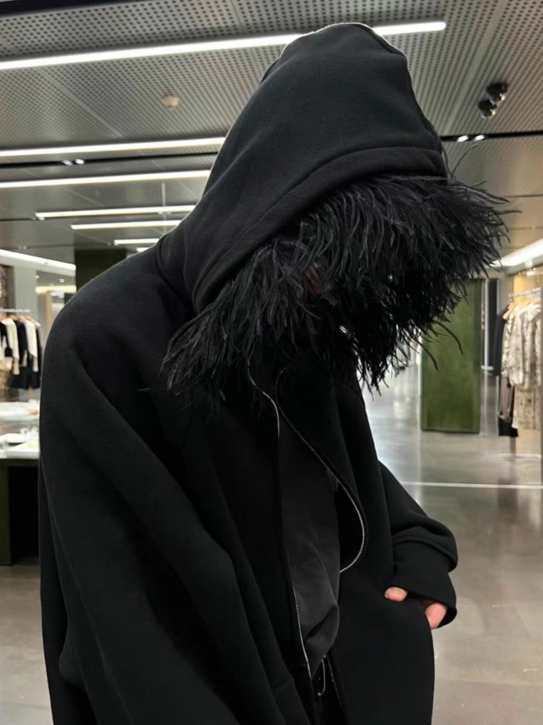 1017 Alyx 9sm Men's Fall And Winter Ostrich Hair Sweater Loose Zipper Hoodie Pure Black Jacket Rocky Same High Street Trend Casual Sweatshirt Ngvp #2467