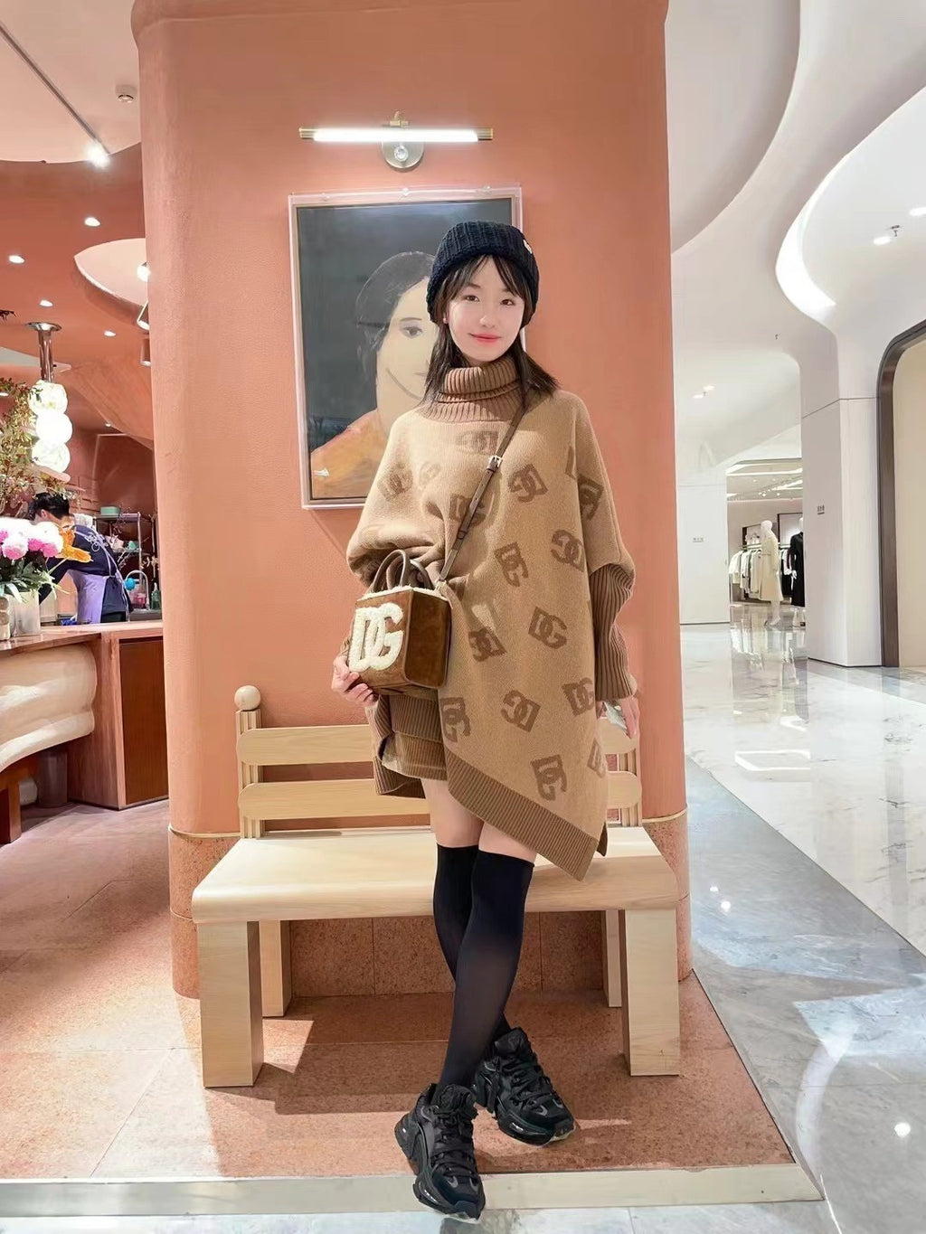 Women's Spring and Autumn Khaki Wool Turtleneck Sweater Pullover #72652