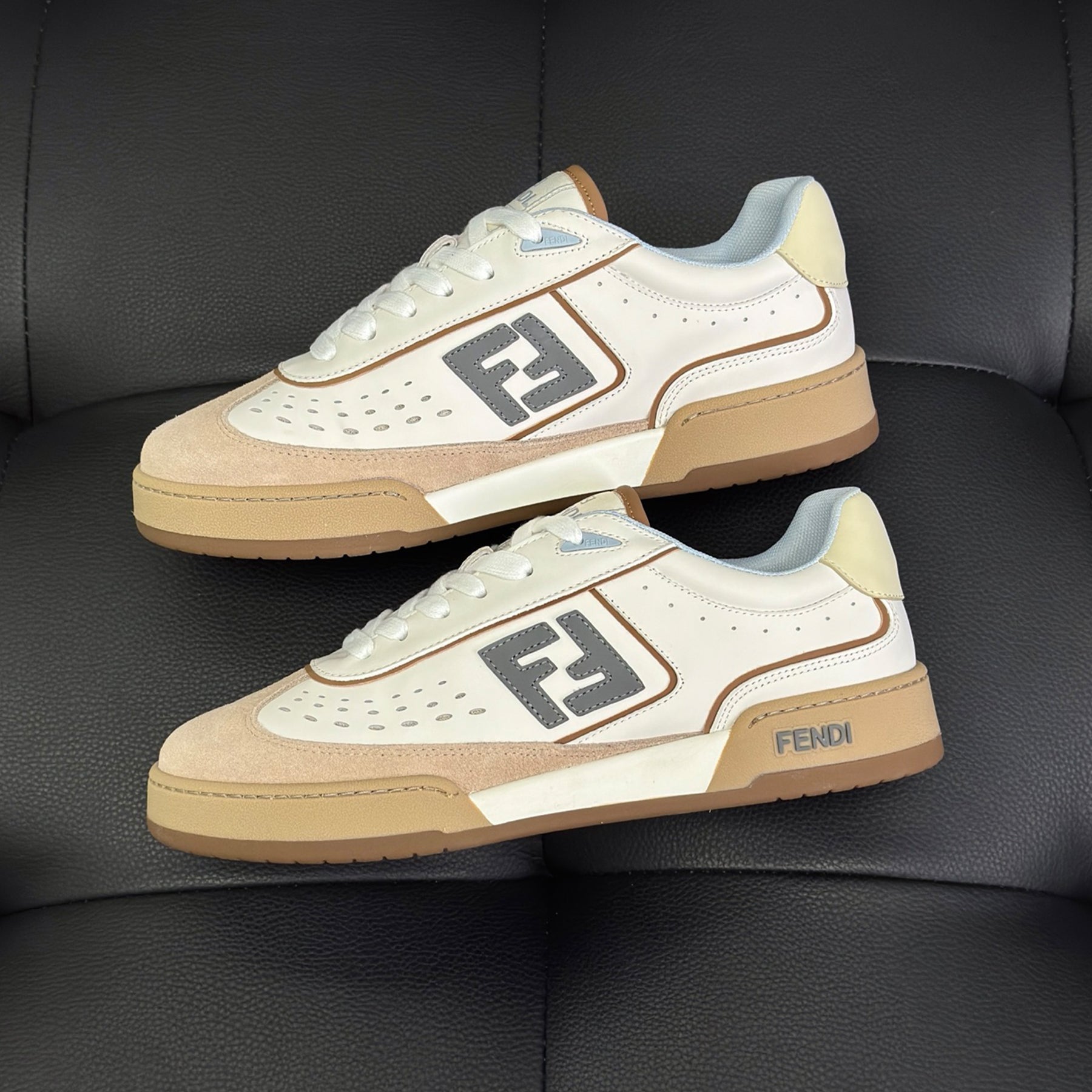 FF Match Leather Suede Low Top Shoes Women's Men's Spring Summer Round Toe Lace Up Colorblocking Fashion Casual Retro Shoes #81414