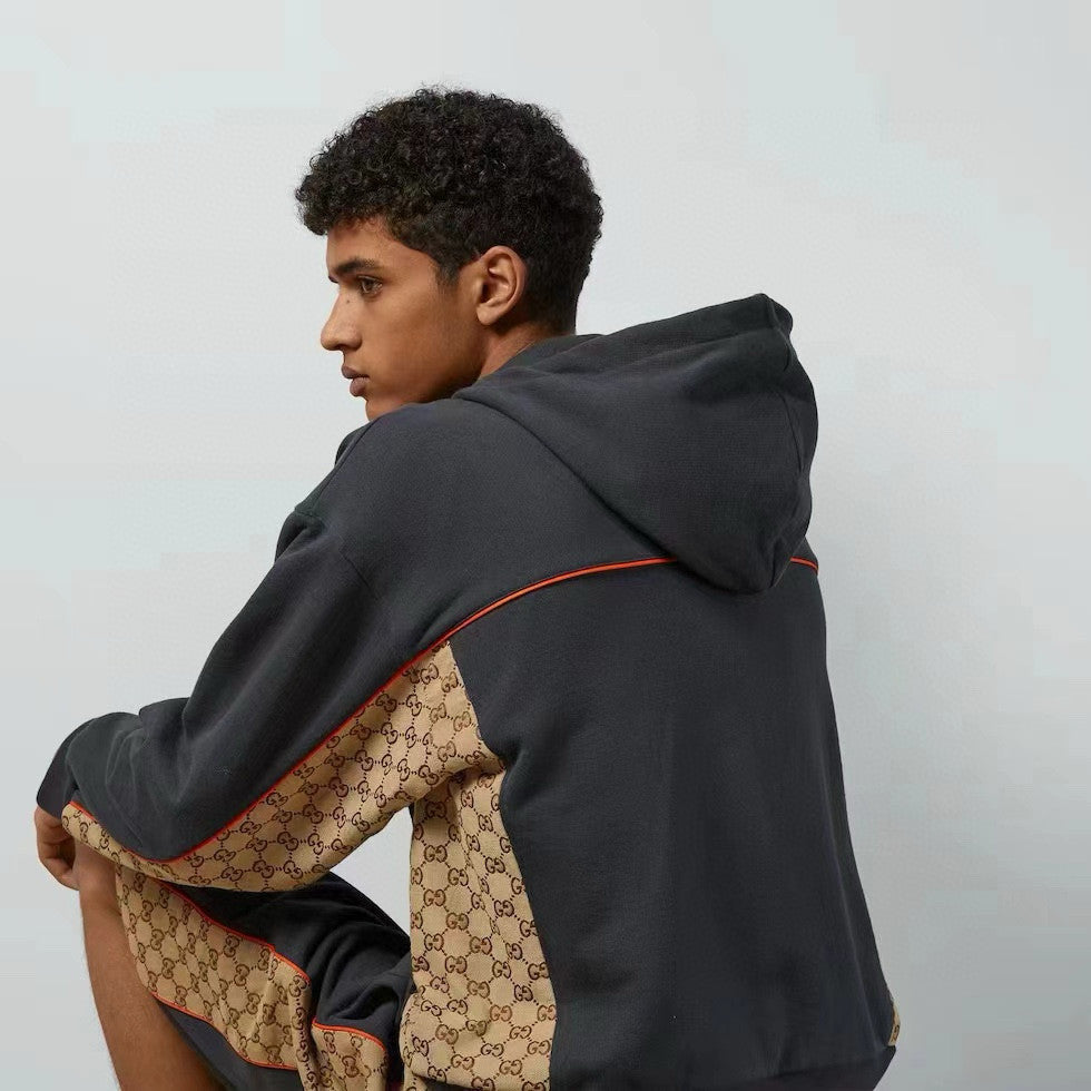 Men's Spring and Autumn Patchwork Logo Jacquard Zipper Hooded Long Sleeve Jacket Lace-Up Casual Shorts Pants Suit Set #98839