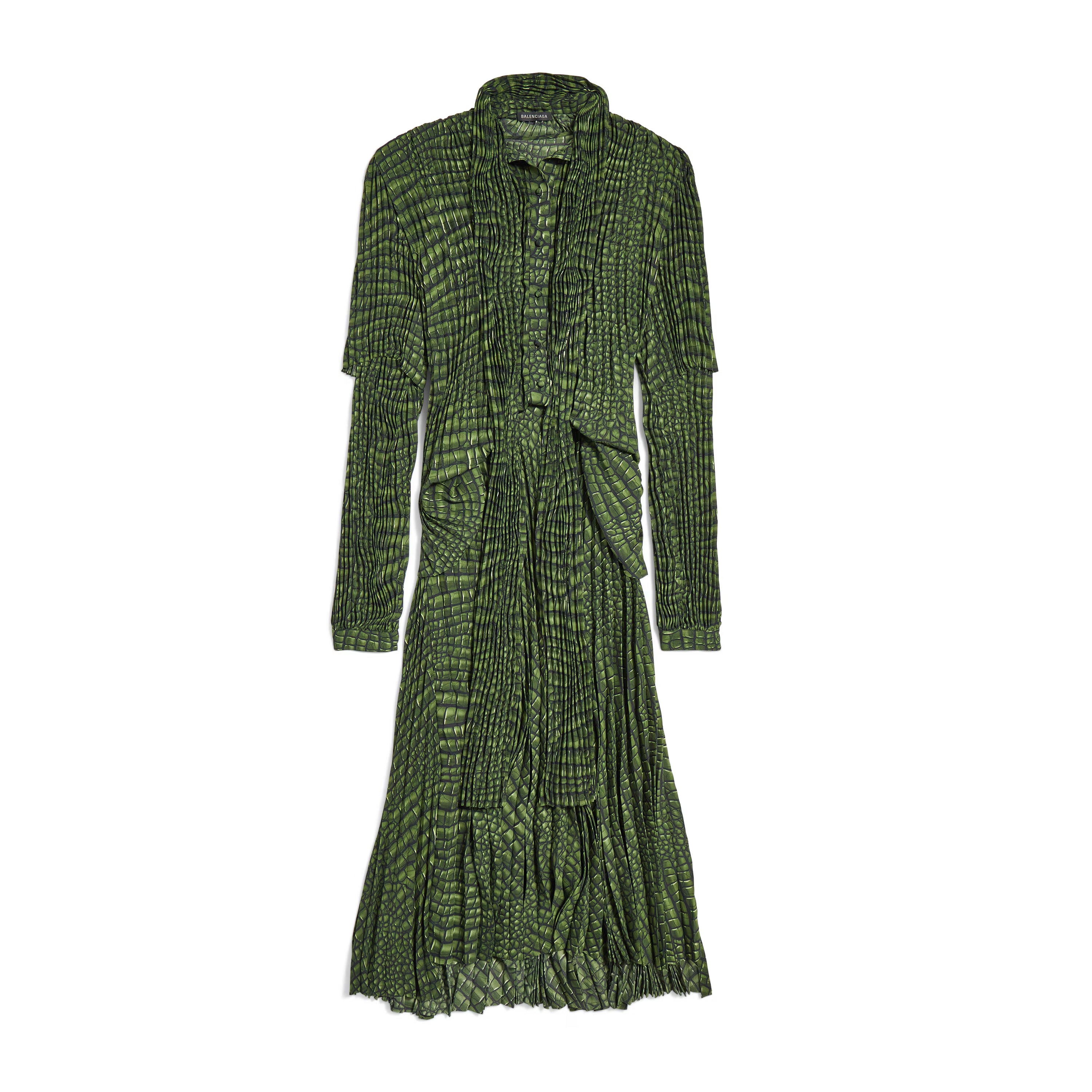 Women's Spring Summer High Street Solid Color Long Double Sleeve Mulberry Silk Pleated Dress Loose Dresses Ngvp #1225