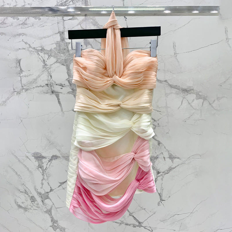 Women's Summer Fashion Sexy Color Blocking Hollow Pleated Sleeveless Dresses Ngvp #8857