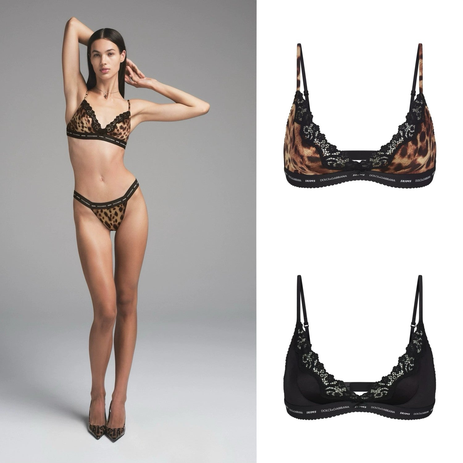 Women's Summer Colorblocking Leopard Lace Trim Triangle Adjustable Bra High Waist Comfort Triangle Panty Set Suit #75474