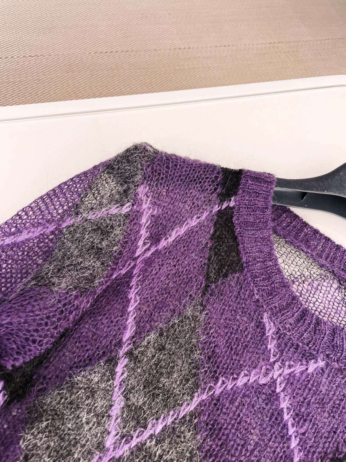 Women's Spring & Autumn Mohair Colorblocking Embroidery Round Neck Long Sleeve Fitted Knitted Sweater Ngvp 9752