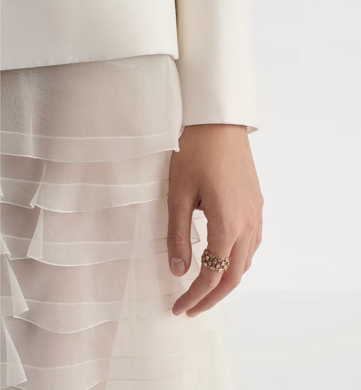 Women's Spring/summer Organza Ruffled Midi Skirt Black & White Solid Color Fashionable Elegant Delicate Skirt #82137A