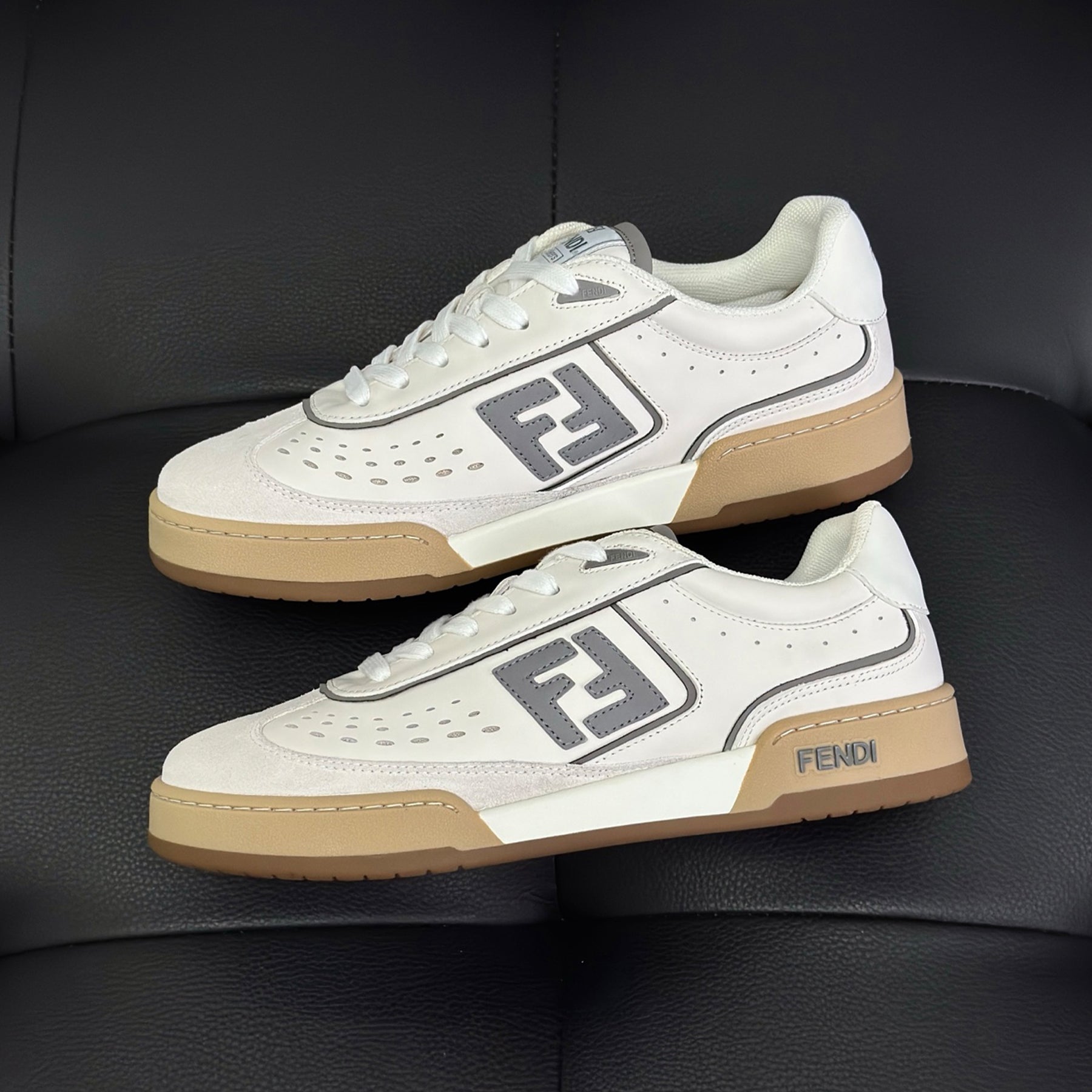 FF Match Leather Suede Low Top Shoes Women's Men's Spring Summer Round Toe Lace Up Colorblocking Fashion Casual Retro Shoes #81414