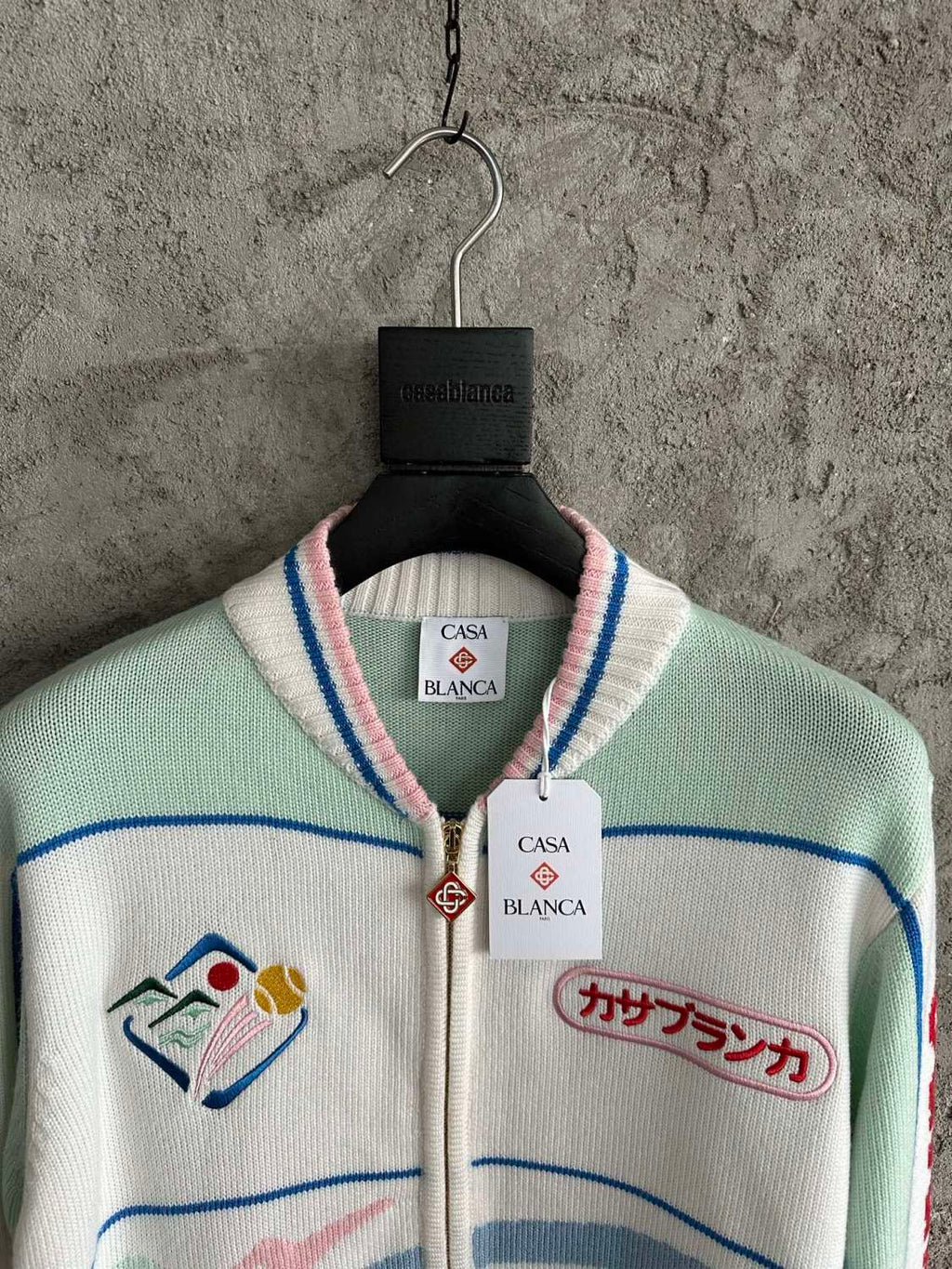 Men's Fall/Winter Abstract Pattern Logo Jacquard Knit Zipper Sweater Fashionable Straight V-Neck Knit Cardigan Jacket #193320