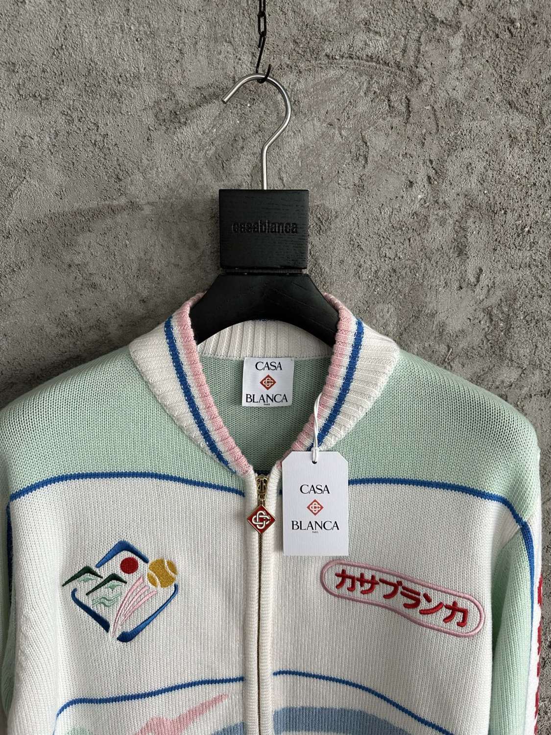 Men's Fall/Winter Abstract Pattern Logo Jacquard Knit Zipper Sweater Fashionable Straight V-Neck Knit Cardigan Jacket #193320