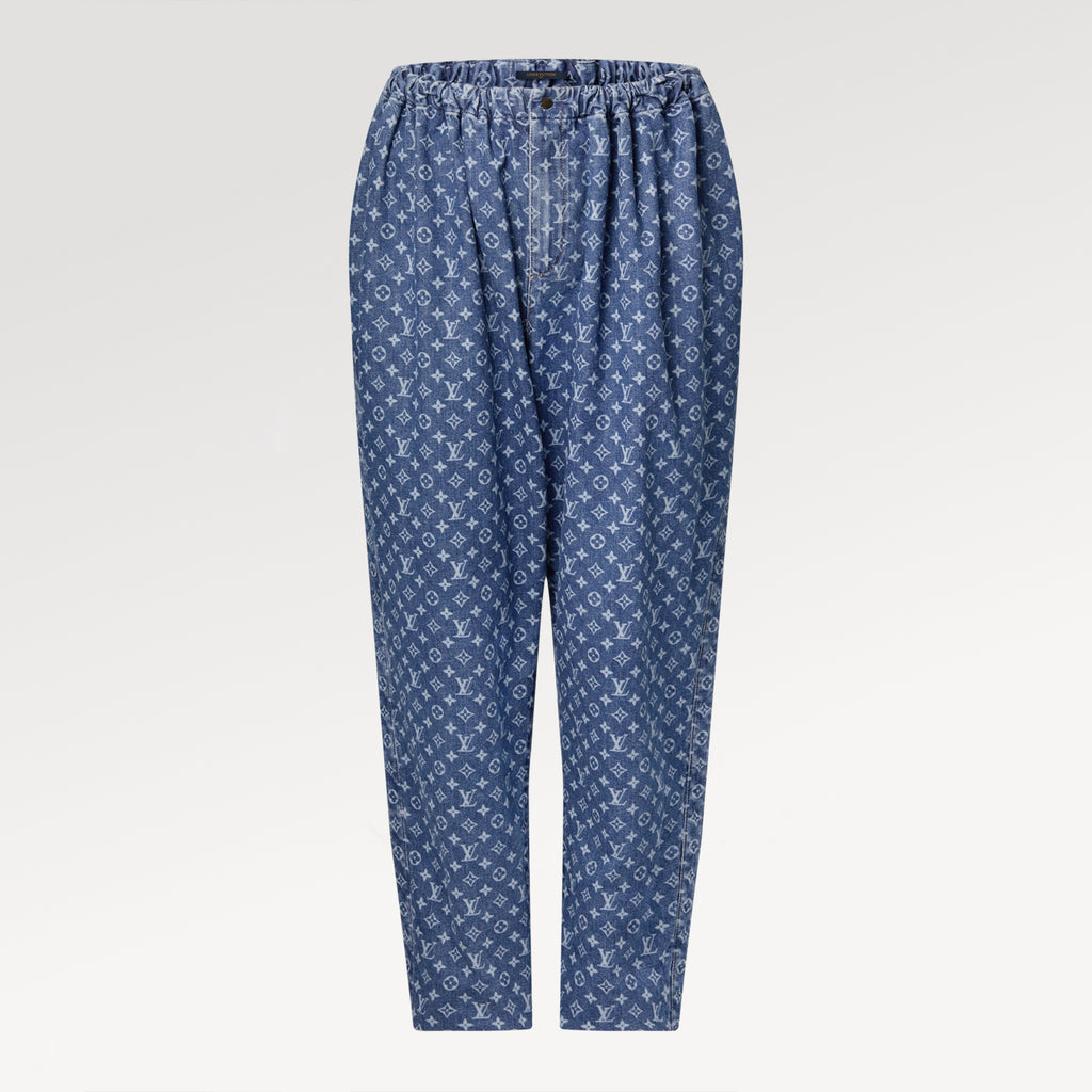 Monogram Jeans Women's Luxury Elastic Waist Drawstring Straight Jeans Fashion Temperament Trend Denim Pants  #81451