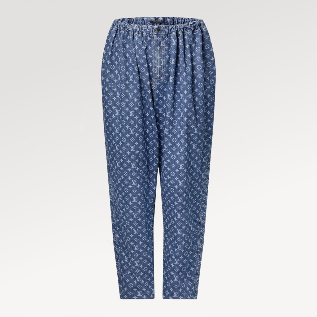 Monogram Jeans Women's Luxury Elastic Waist Drawstring Straight Jeans Fashion Temperament Trend Denim Pants  #81451