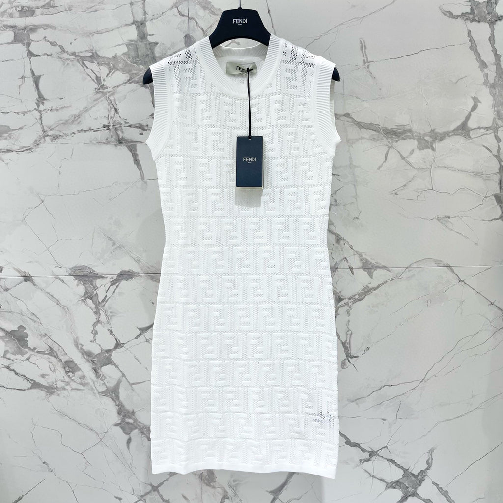 Women's Spring/Summer Solid Color Monogram Printed Round Neck Knit Sleeveless Dresses #72621