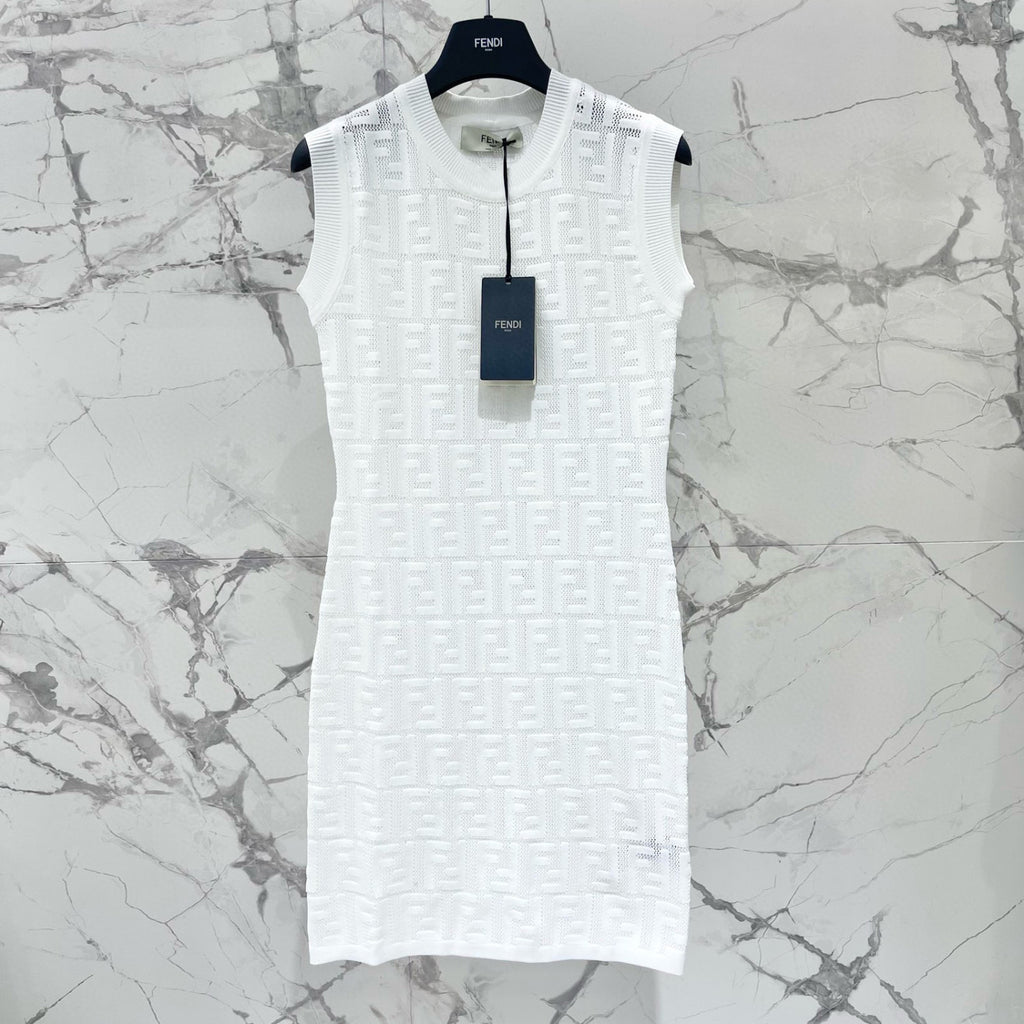 Women's Spring/Summer Solid Color Monogram Printed Round Neck Knit Sleeveless Dresses #72621