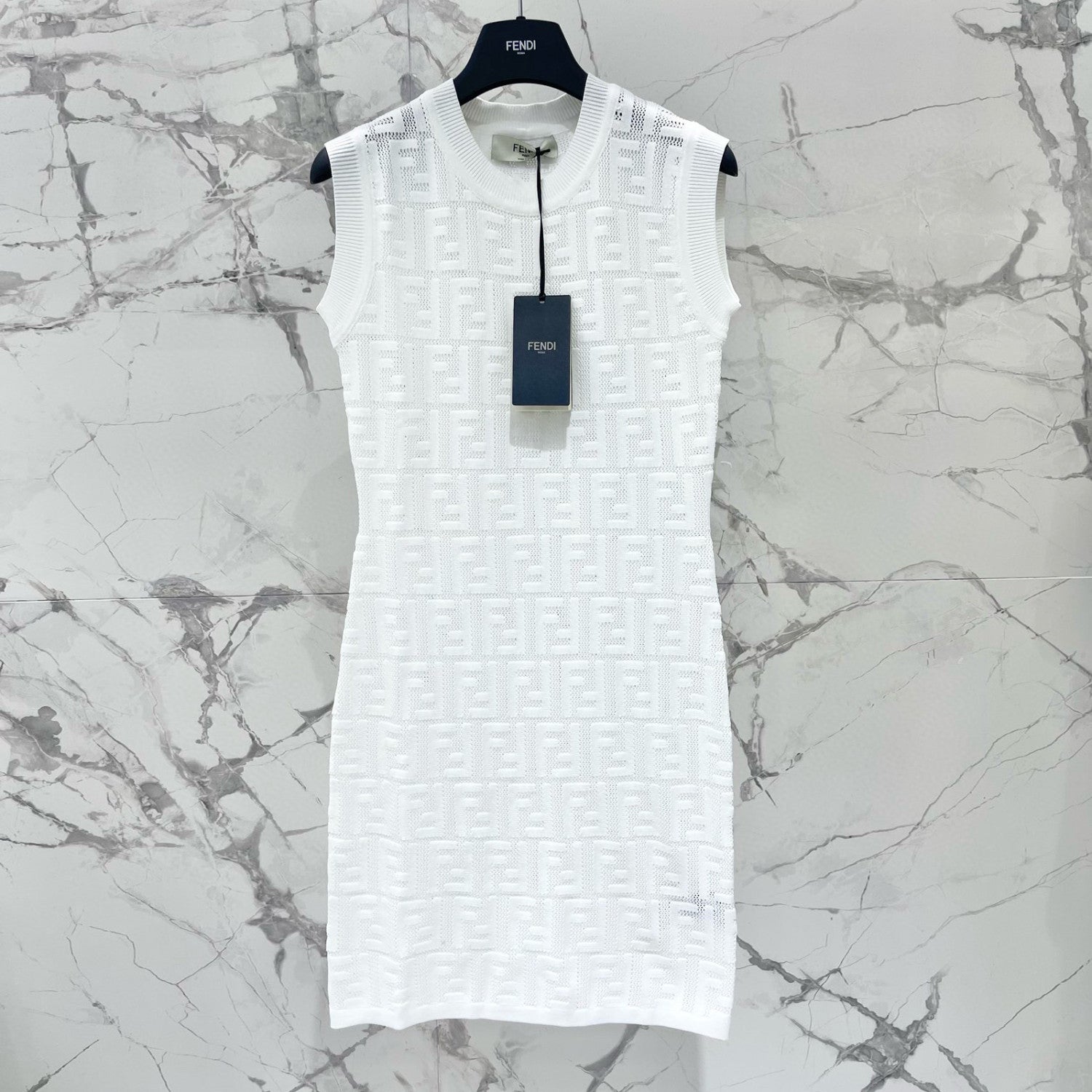 Women's Spring/Summer Solid Color Monogram Printed Round Neck Knit Sleeveless Dresses #72621