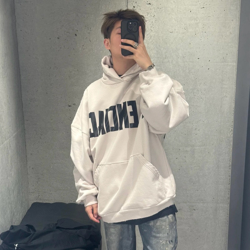 Men's Spring and Fall Logo Letter Print Blue Loose Fit Hooded Sweatshirt Pullover #72279