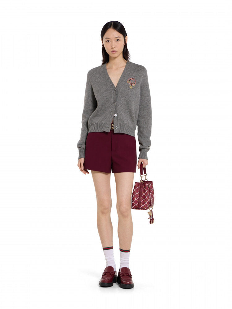 Women's Fall/Winter Chinese New Year Collection Embroidered Blend Cardigan V-Neck Single-Breasted Button-Down Gray Cardigan #194102