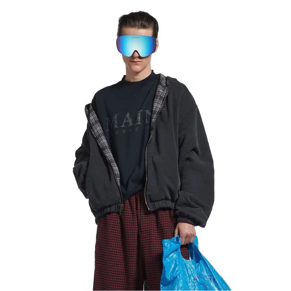 Men's And Women's 2025FW Plaid Double-sided Long-sleeved Zipper jacket Outerwear Hooded sweatshirt #194075