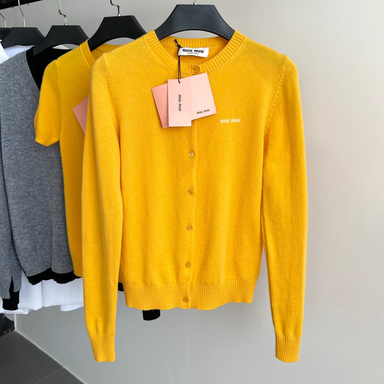 Women's Summer Solid Color Logo Applique Cashmere Short Sleeve Knit T-Shirt Long Sleeve Single Breasted Knit Shirt #73397