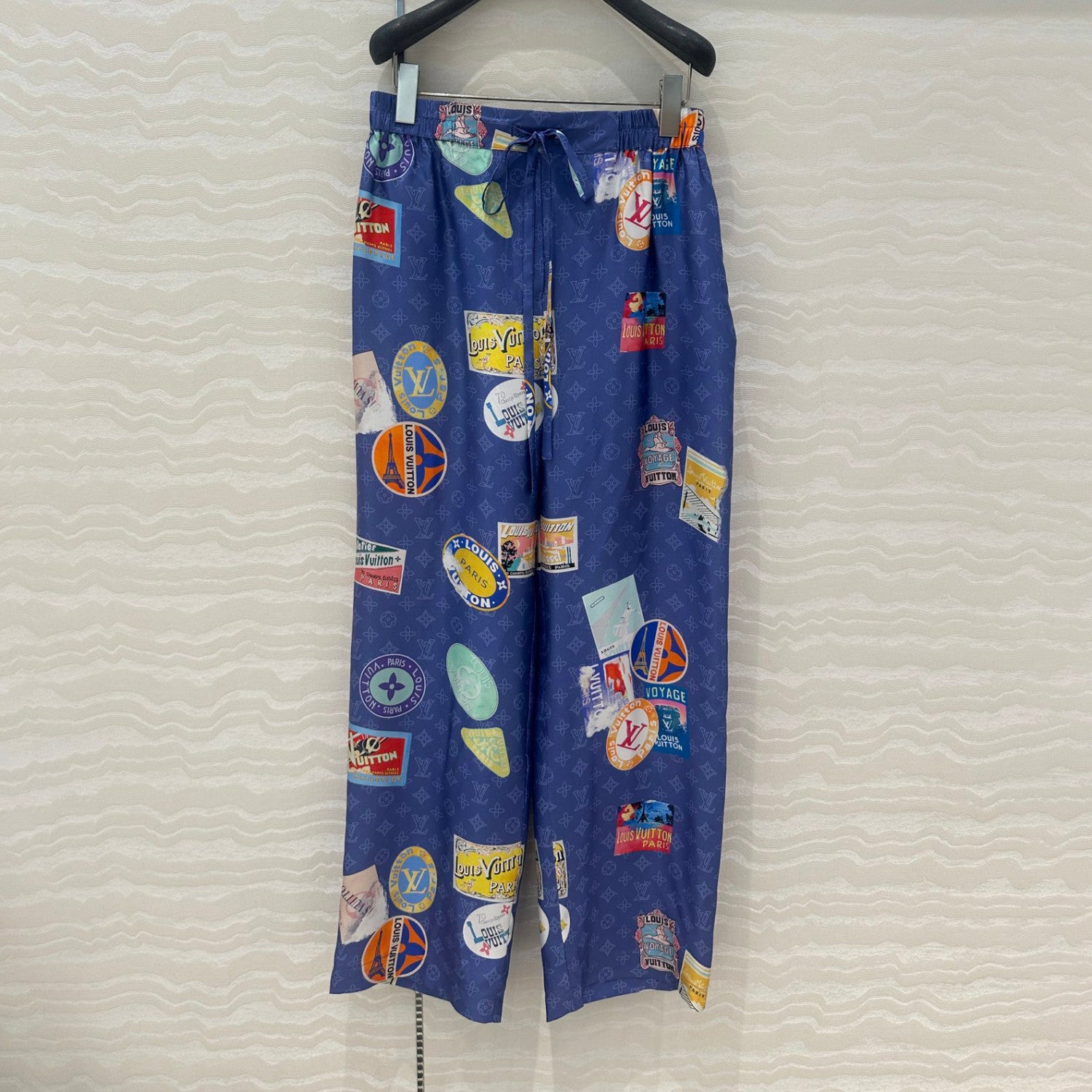 Women's Summer Solid Colour Badge Print Drawstring Straight Leg Casual Trousers Pants #76989