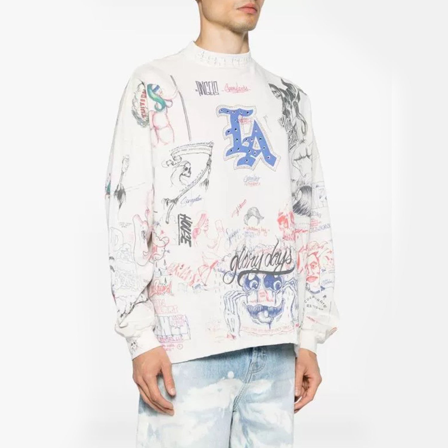 Men's And Women's Spring And Summer Graffiti Retro Hot Diamond Print Loose Casual Long Sleeved Hoodie Top Ngvp #8384