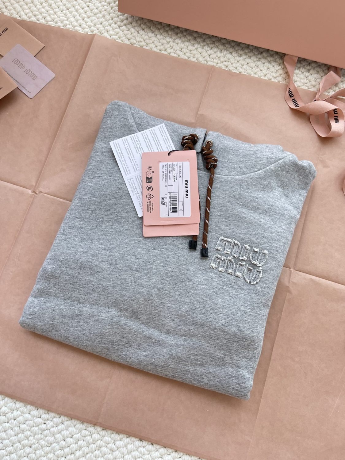 Women's Spring and Autumn Gray Logo Embroidery Hooded Drawstring Cotton Loose Long Sleeve Sweatshirt #73334