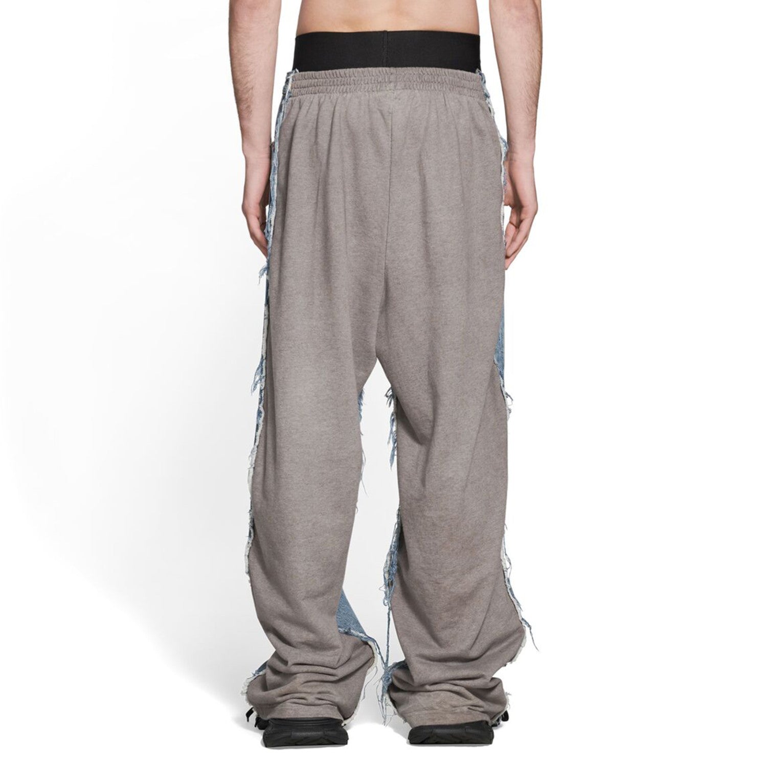 Men's Fashion Splicing Button Straight Washed Old Hybrid Baggy Blue Denim Pants Ngvp #6188