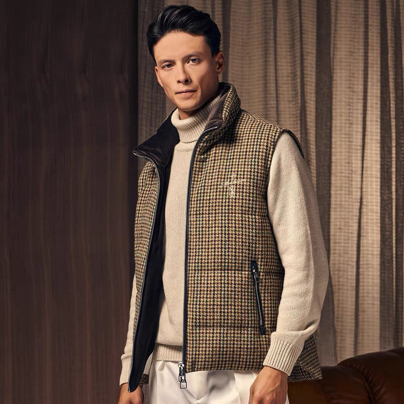 Montecore Men's Winter Chippendale Warm Tweed Wool Puffer Down Vest Jacket #97837