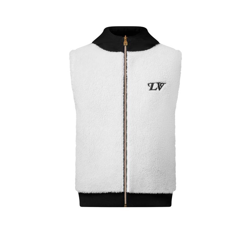 1VMen's Reversible Shearling Hooded Vest With Embroidered Badge Sleeveless Fashion Jacket For Fall/winter #9327Z
