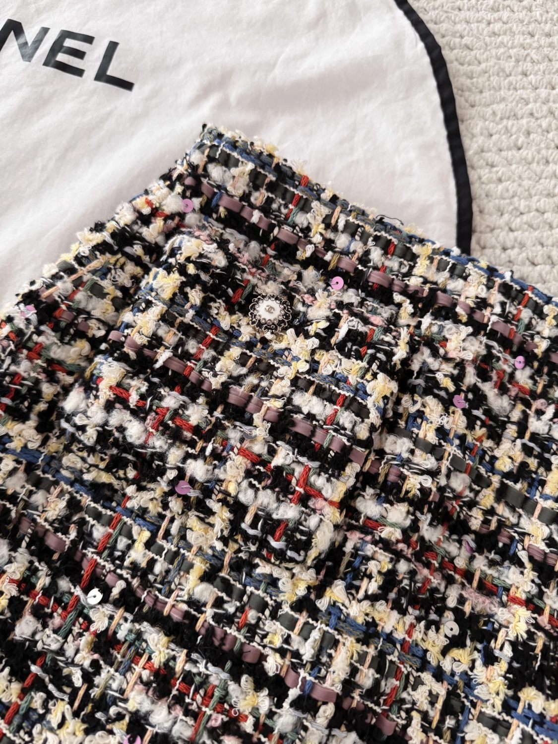 Women's 26SS Round Neck Button-up Tweed Short Coat Jacket Short Skirt Set Suit #194252