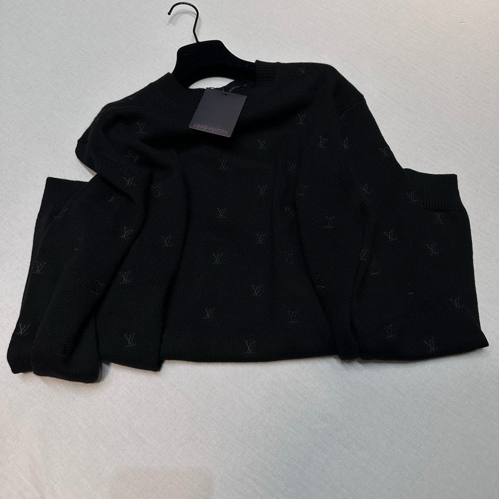 Men's Fall And Winter Black Long Sleeve Logo Embroidered Signature Merino Crewneck Sweater #98236