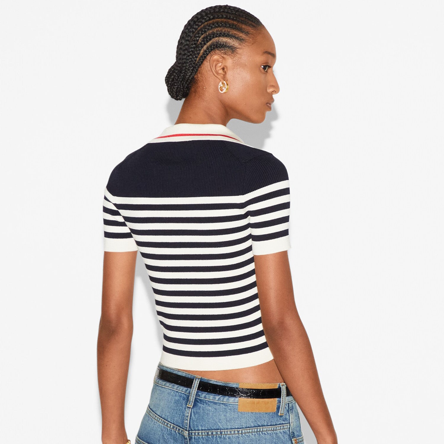 Women's Spring And Summer Striped Letter Logo Polo Knit Sweater Fashion Casual Temperament V-neck Short Sleeve T-shirt  #71379