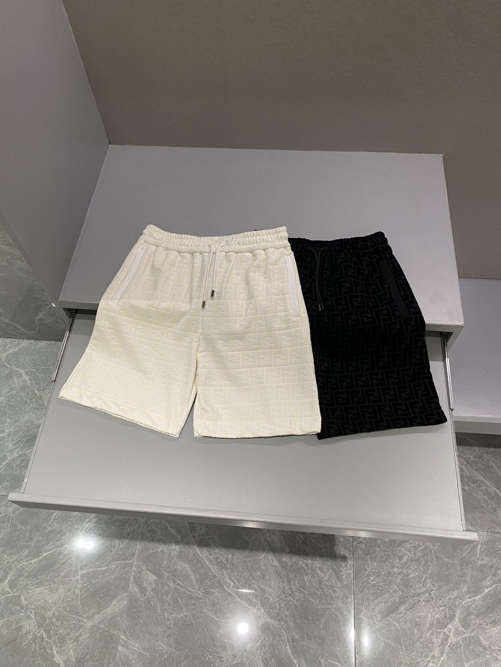 Men's Spring/Summer FF Full Print Cotton Solid Color Lace Up Loose Bermuda Shorts #72325