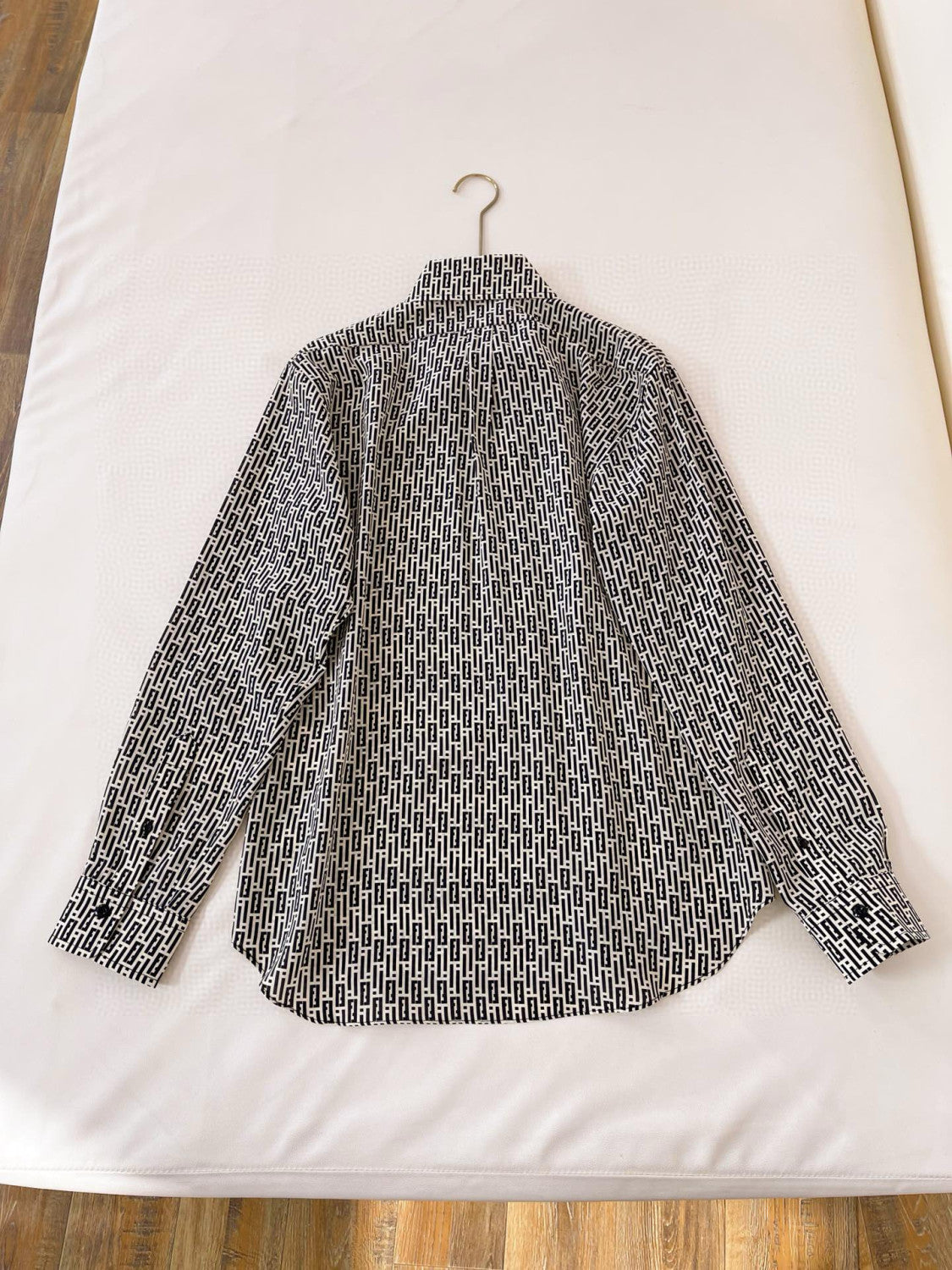 Women's Summer Black and White Geometric Pattern Single Breasted Lapel Long Sleeve Shirt #98776