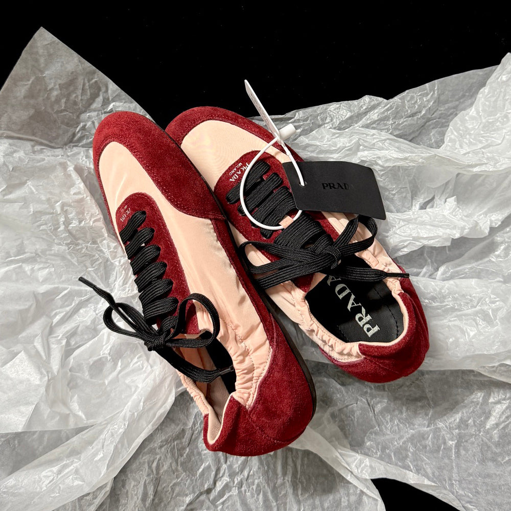 PR Women's Solid-color Nylon Fabric And Suede Low-top Lace-up Training Shoes #77759